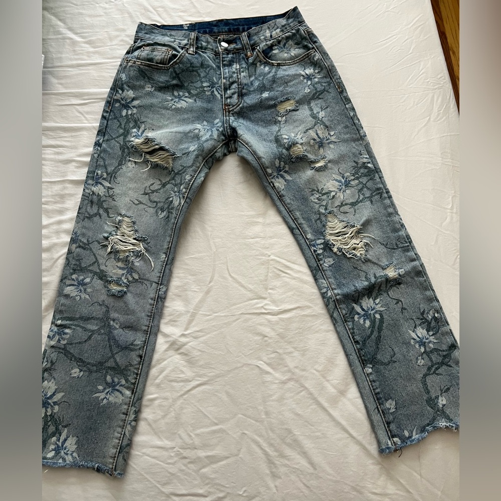 MNML Floral Print Denim Jeans 28x28